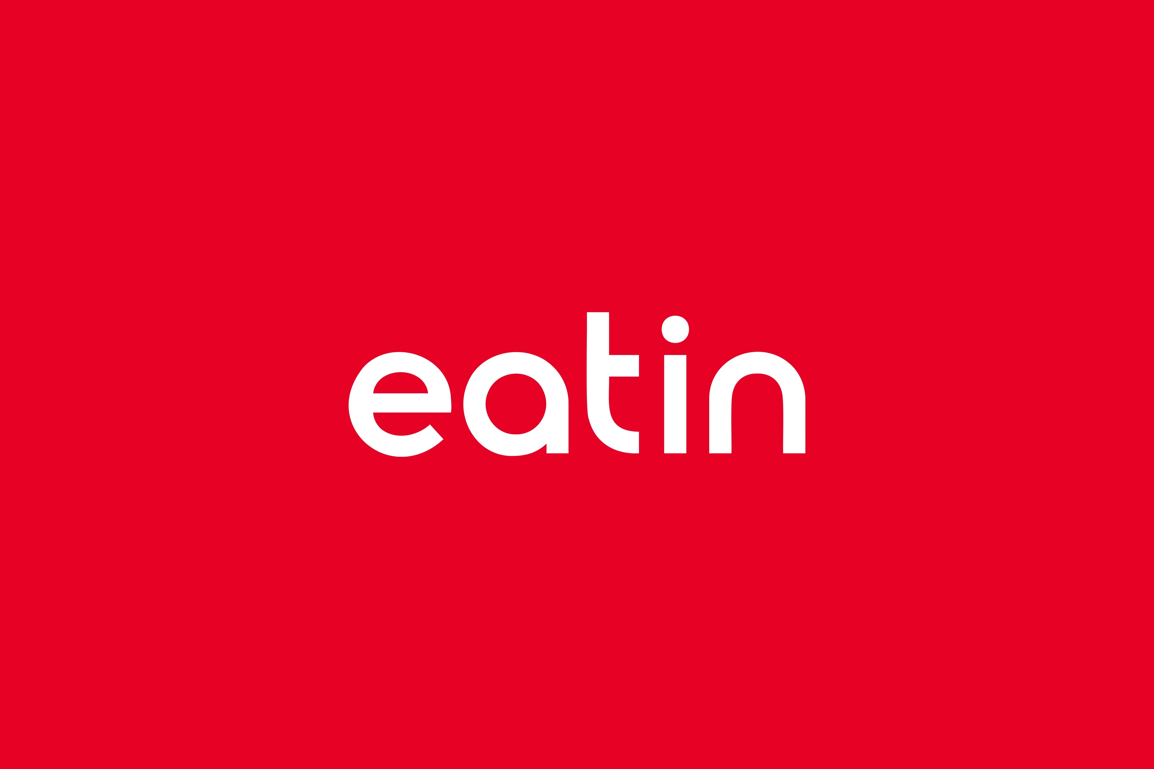 The eatin wordmark in lowercase white letters on a flat red background
