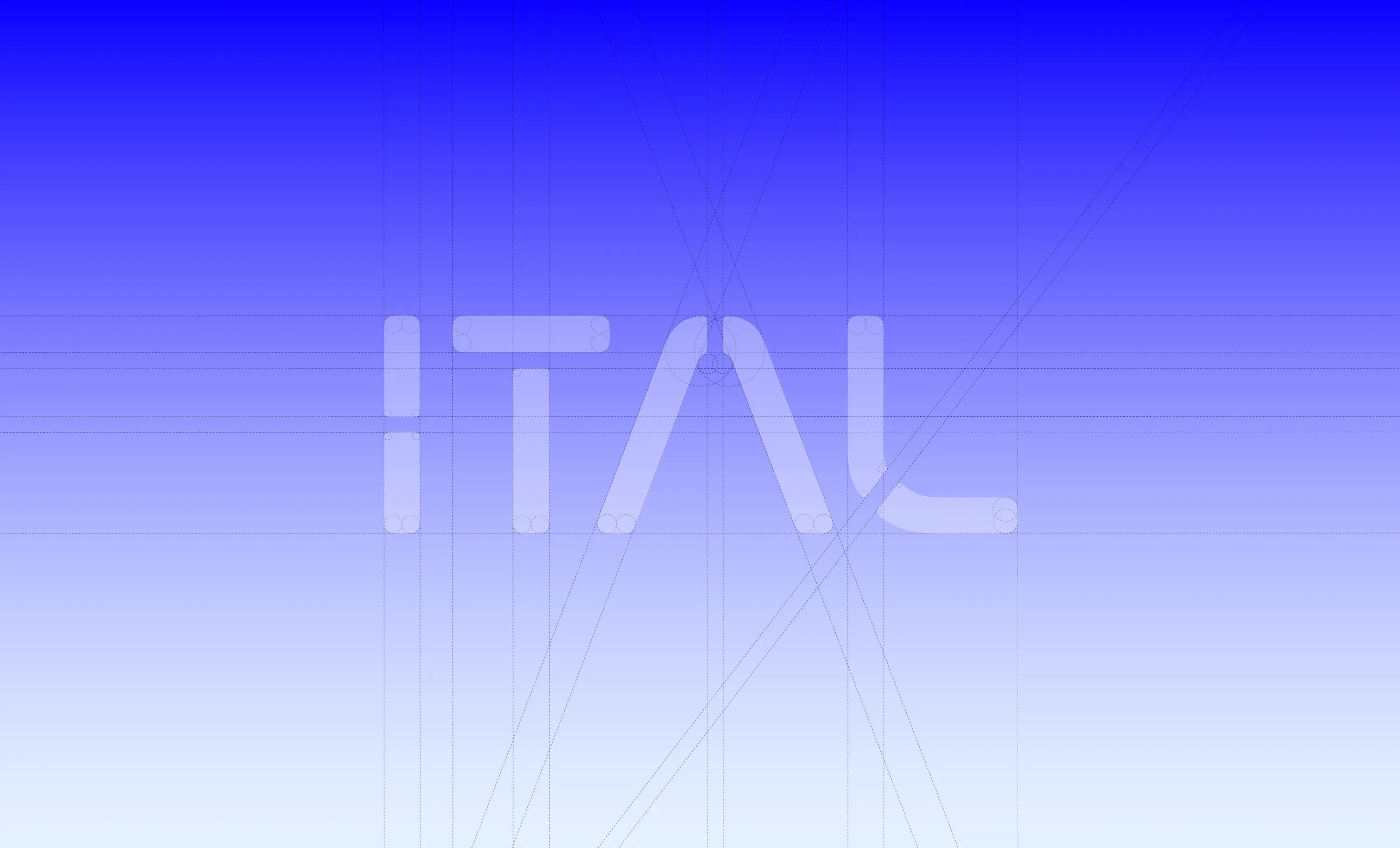 The ITAL wordmark in pale blue over its construction lines and circles, on a blue gradient